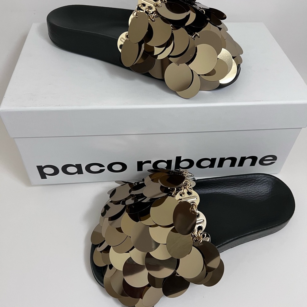 PACO RABANNE GOLD SPARKLE SANDALS $460